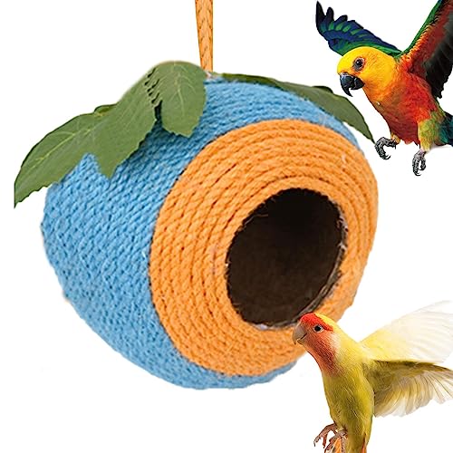 Kokosnuss Vogelhaus, Papageien Spatzen Kokosnuss Nest | Natürliche Kokosnussschale Vogelhaus, handgewebtes Vogelnest für Papageien, Schwalbe, Sittiche, Spatz Foccar von FOCCAR