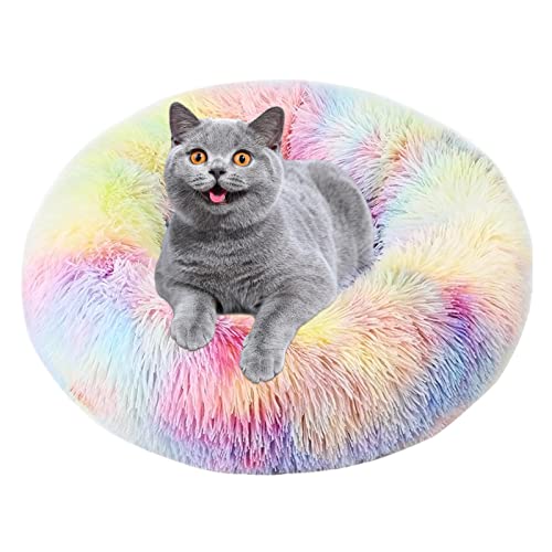 Rundes flauschiges Hundebett | Anti-Rutsch Hundekäfig Bett Katze Donut Bett – Tiefschlaf, selbstwärmendes Haustierbett, waschbares Donut-Bett für Katzen und Hunde, um warm und ruhig zu halten Lear-au von FOCCAR