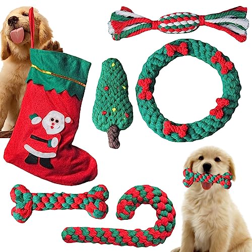 Weihnachtliches Kauspielzeug für Hunde | Hunde-Beißseil, Haustier-Kauspielzeug-Set zur Erhaltung der Zahnfleischmassage und Mundgesundheit für Tierliebhaber, Freunde, Eltern und Nachbarn von FOCCAR