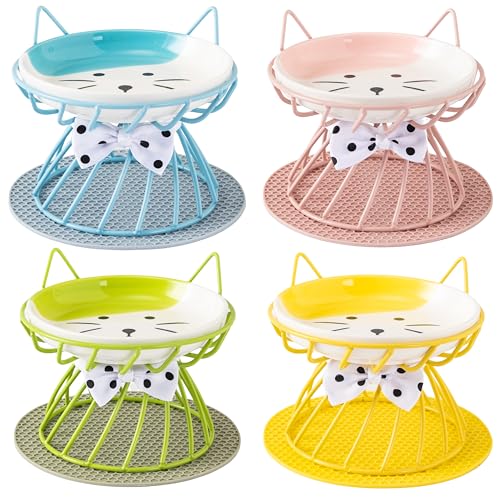 Keramik-Katzennäpfe im 4er-Set, erhöhter Futternapf mit Ständer, erhöhte Futterstation für Hauskatzen, reduziert Nackenstress, Schnurrhaarfreundlich, für Kätzchen, Katze, Welpen, spülmaschinenfest Keramik-Katzennäpfe im 4er-Set, erhöhter Futternapf mit Ständer, erhöhte Futterstation für Hauskatzen, reduziert Nackenstress, Schnurrhaarfreundlich, für Kätzchen, Katze, Welpen, spülmaschinenfest von FOCPB
