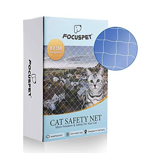 Focuspet Katzennetz, 8x3 M Katzennetz Transparent Katzengitter Balkon Katzenschutznetz Schutznetz Balkonnetz Katzennetz für Balkon Inkl. Haken, Dübel, Kabelbinder und 25m Befestigungsseil von FOCUSPETINLIFE