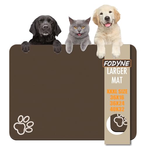 Große Hundefuttermatten für Böden, saugfähige Hundenapfmatte für Futter- und Wasserspendermatte, schnell trocknende Katzenfuttermatte, Haustierbedarf (Dunkelbraun, 36 x 24) von FODYNE