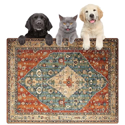 Große Hundefuttermatten für Böden, saugfähige Hundenapfmatte für Futter- und Wasserspendermatte, schnell trocknende Katzenfuttermatte, Haustierbedarf (dunkles Vintage, 36 x 16 cm) von FODYNE