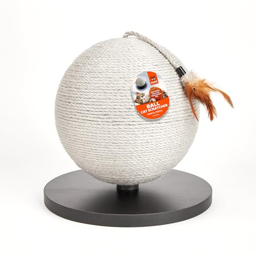 Sphärischer Kratzbaum für Katzen mit hängender Feder, Kugelform, graues Sisalseil, robuste Basis für alle Katzenrassen und Gatinhos Sphärischer Kratzbaum für Katzen mit hängender Feder, Kugelform, graues Sisalseil, robuste Basis für alle Katzenrassen und Gatinhos von FOFOS