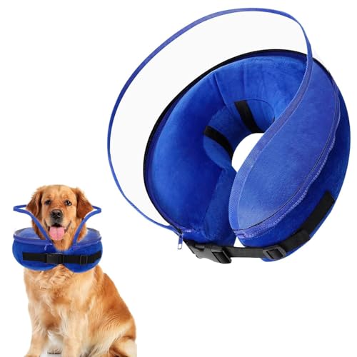 Halskrause Hund 2-IN-1 Aufblasbare Halskrause Hund mit Trichter, Verstellbares Schutzkragen für Hunde Erholung Halsband Nach Operationen Verhindert Beißen Kratzen(Blau, M) von FOGARI