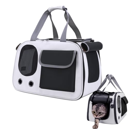 FOGARI Transporttasche für Katze Hund, Hundetransportbox, Faltbare Katzentransportbox, tragbar, 5kg Katzen Hunde Tragebox, für mittelgroße Hunde, Katze (M, Grau) von FOGARI