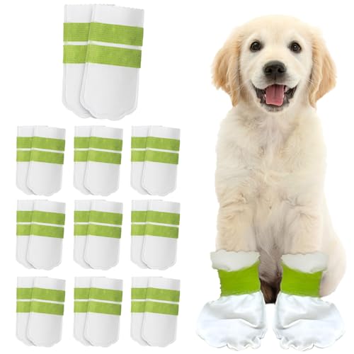 FOGAWA Einweg-Hundeschuhe, Einweg-Hundeschuhe für verletzte Pfoten, wasserdichte Hundesocken, Pfotenschutz mit selbstklebender Bandage für drinnen und draußen, 20 Stück von FOGAWA