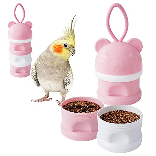Tragbare Vogel-Futterspender für Vögel, Wasser, Leckerlis, Aufbewahrungsbehälter für Papageien, Reisefutterspender (Pink) von FOIBURELY