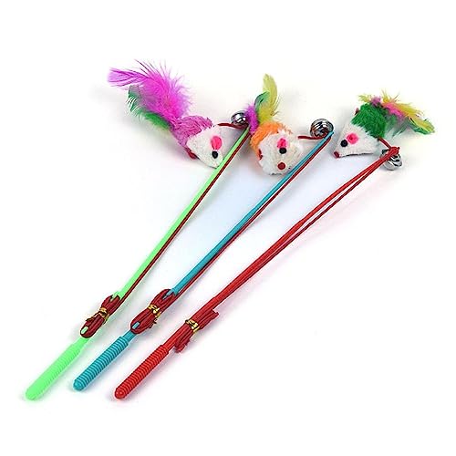 3 Pcs Fake Mouse Feather Wand Cat Toy With Interactive Cat Stick Exercise Toy For Pet Cat Kitten Exercise Cat Toy von FOLODA