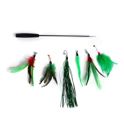 FOLODA Lovely Cats Toy Funny Fishing Green Feather Funny Exercise Teaser Toy For Cats With Long Green Feather Cats Teaser Toy Stab von FOLODA