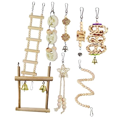 FOMIYES Vögel Sittich Kauspielzeug Set Holz Vogel Spielzeug für Vögel Sittiche Kauspielzeug Leiter Schaukel Papagei Spielzeug von FOMIYES