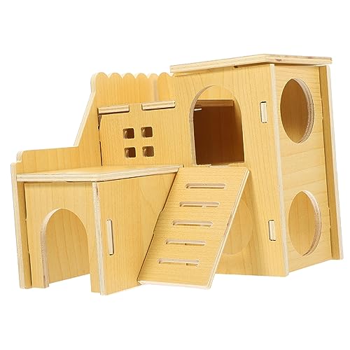 FOMIYES 2St Hamsterhütte Hamsterversteck Hütte Kleintierversteck Vogelhaus Haustier Spielzeug kleines Versteck für Hamster Bissfestes Hamsternest Sommer Hamsterhaus Leiter Holzhaus hölzern von FOMIYES