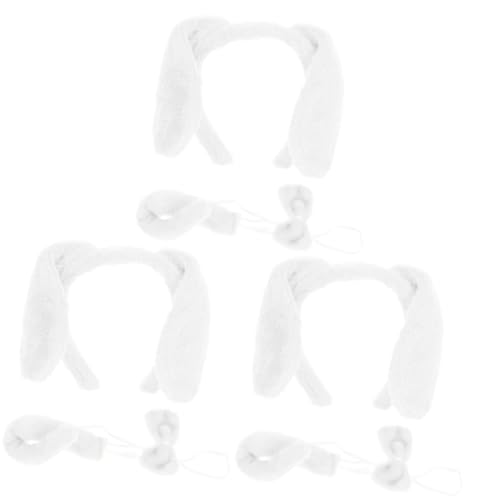 FOMIYES 3 Sätze Kuscheliges Hunde Kostümset mit Verstellbarem Stirnband Schleife und Weiches Plüsch Accessoire für Halloween Geburtstagsfeiern und Cosplay Partys von FOMIYES