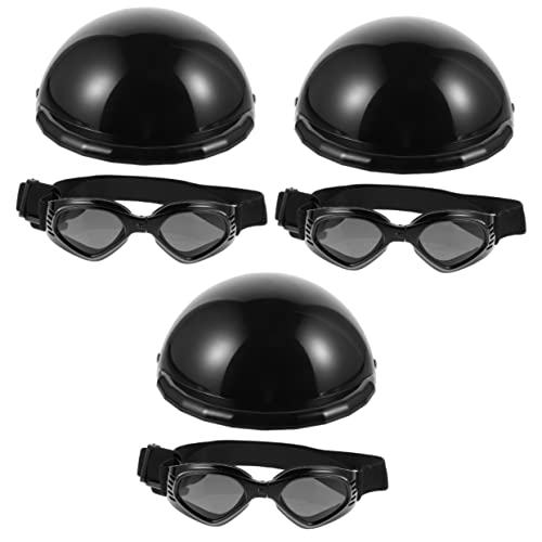 FOMIYES 3 Sets Sicherer Bequemer Hundehelm Dekorative Brille Haustier-Foto-Requisiten Verstellbare Größe Schwarzer Haustierhelm von FOMIYES