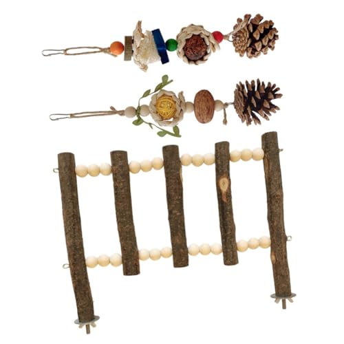 FOMIYES 3stücke Teiliges Papagei Spielzeug Holz Kletterstation Mit Bunten Aufhängern Sicher Für Vögel Zum Spielen Und Kauen Für Wellensittiche Und Nymphensittiche von FOMIYES