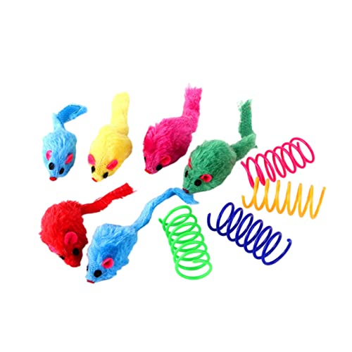 FONDOTIN 1 Satz Katze- - interaktives katzenspielzeug Interactive cat Toy Kauspielzeug zum Zahnen von Kätzchen Federspirale Katzenspielzeug Katze Plüschmaus Katzenfedern Plastik von FONDOTIN