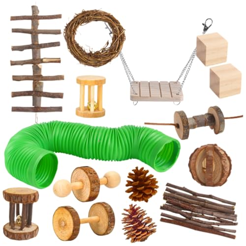 FONDOTIN 15pcs Hamster Haustier Holz Spielzeug Set Multi-funktionale Spielzeug Für Meerschweinchen Chinchillas FONDOTIN 15pcs Hamster Haustier Holz Spielzeug Set Multi-funktionale Spielzeug Für Meerschweinchen Chinchillas von FONDOTIN