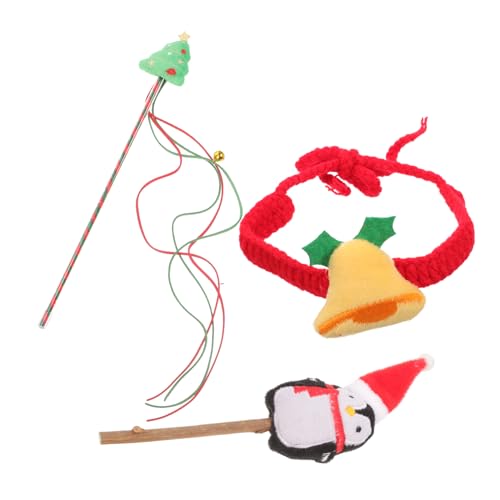 FONDOTIN 1Satz Interaktives Katzenspielzeug Set Für Weihnachten Teiliges Katzenhalsband Mit Plüschspielzeug Und Kaustäbchen Teaser Set Für Gesunde Zähne Und Bindung von FONDOTIN