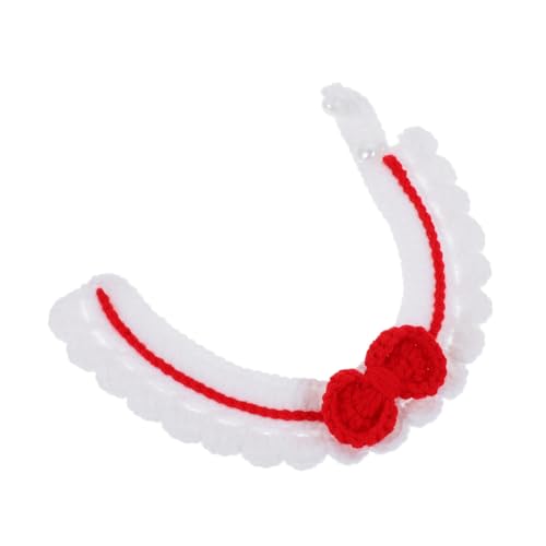 FONDOTIN 1stk Gestricktes Katzenhalsband Weihnachtshaustier Bowknot Hand- Warmes Halsband Für Haustiere Weihnachtskatze Gestrickter Kragen Weiß Haustierzubehör Garn Haustier Hund von FONDOTIN