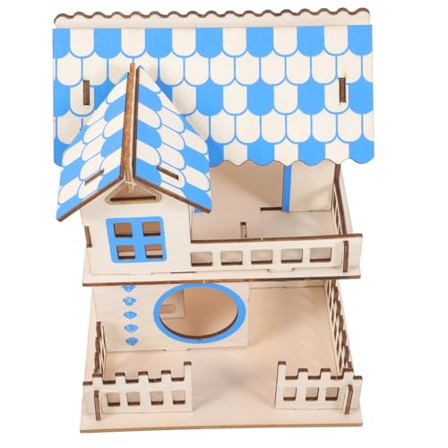FONDOTIN 1stk Hamster Doppel Villa Frettchen Vogelhaus Käfighamster Groß Rennmaus Chinchilla- Streifenhörnchen Natürliches Zwerg Meerschweinchenhaus Hamsterhaus Leiter Hölzern von FONDOTIN