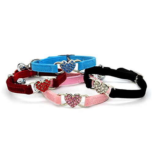FONDOTIN Katzenhalsband in Herzform mit Glöckchen Strasssteinen Haustierhalsband verstellbar für Katzen und Kätzchen von FONDOTIN