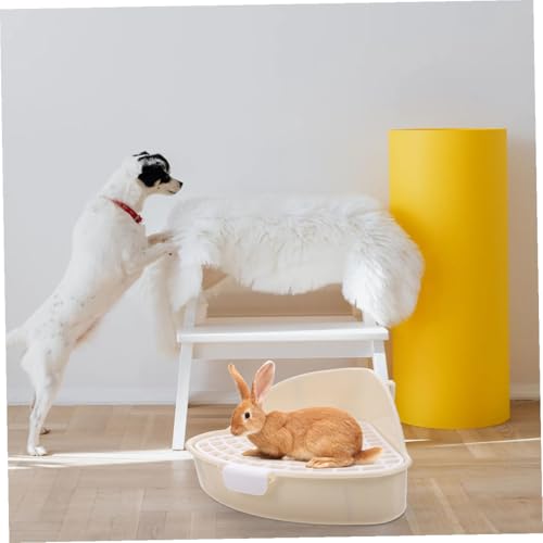 FONDOTIN 2 Stück Kleines Haustier Toilette Ecktoilette Waschbar Antileck Kaninchen Meerschweinchen Hamster Chinchilla Toilettentrainer Weiß Gelb von FONDOTIN