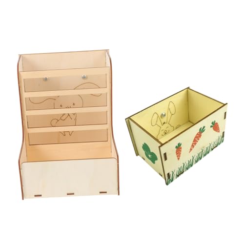 FONDOTIN 2 Stück Kleintier Futterspender Teiliges aus Hochwertigem Holz Feststehend und Robust Futterverschwendung Geeignet für Kaninchen Meerschweinchen und Chinchillas Einfache von FONDOTIN