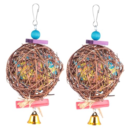 FONDOTIN 2 Stück Papageien Takraw Ballspielzeug Voliere Vogelkäfig Für Papageienschnabel Vogel Luffa Papageien Hängespielzeug Papageienkäfig Zubehör Rattan Papageien Kit Vogel von FONDOTIN