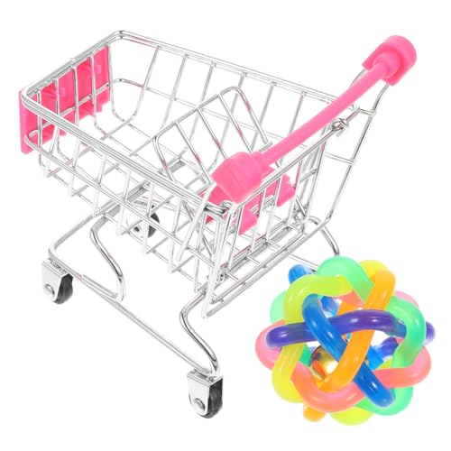FONDOTIN 2 Stück Papageienspielzeug Mini Einkaufswagen Kauspielzeug mit Bunter Rattanball Iq Training für Kleine bis Mittelgroße Vögel Fördert Spielspaß und Beschäftigung Zufällige Farbe von FONDOTIN
