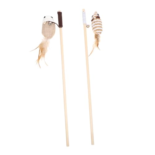 FONDOTIN 2 Stück Teiliges Katzenspielzeug Mausform Interaktiver Katzenangel Stick für Kätzchen zur Beschäftigung und Stressabbau Geeignet für Wohnungskatzen und Zufällige Zufällige Farbe von FONDOTIN