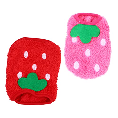 FONDOTIN 2 Stück Teiliges Kleines Hundewinterkostüm aus Korallfleece Atmungsaktive Warme Welpenbekleidung mit Hasenmotiv Weiche Bequeme Hundekleidung für Kleine Hunde Rosa Rot von FONDOTIN