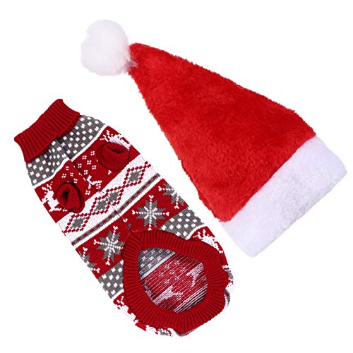 FONDOTIN 2st Haustier-weihnachtsset Weihnachtsstrickpullover Für Haustiere Weihnachtshund Strickkleidung Hundeweihnachtspullover Roter Gestrickter Hundepullover Rollkragen Winter Einstellen von FONDOTIN