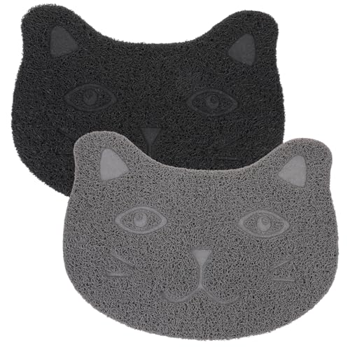FONDOTIN 2stücke Katzenklo-matten rutschfeste Haustier-matten PVC Für Einfache Langlebige Schwarz Und Dunkelgrau von FONDOTIN