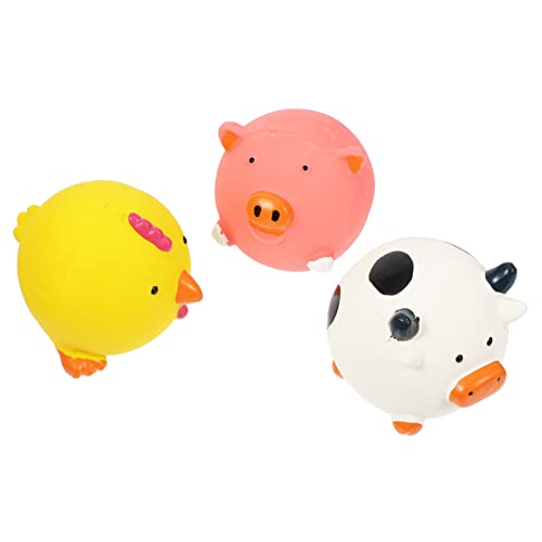 FONDOTIN 3stücke Teiliges Latex-kauspielzeug Für Hunde Geräuschendes Zahnpflege-Spielzeug Für Welpen Inkl Schwein Gelbe Henne Und Kleine Kuh Zur Beschäftigung Und Zahnreinigung von FONDOTIN