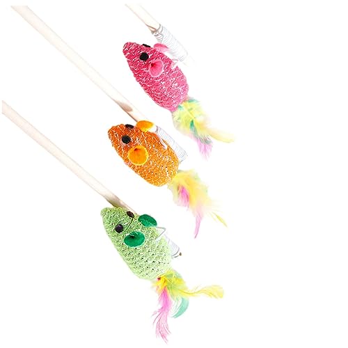 FONDOTIN 3 Stück Katzenteaser Katzen cat Toys katzenspielzeig cat für katzenspielzeug katzenspielzeuge Mäuse Haustier Kätzchen interaktives Zauberstab Hölzern von FONDOTIN
