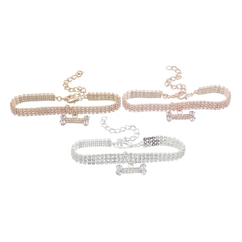 FONDOTIN 3 Stück Teiliges Haustierhalsband mit Verstellbarem Halskette und Knochenanhänger für Hunde und Katzen für Feiertagsfeiern und Täglichen Gebrauch Silber Gold und Roségold von FONDOTIN