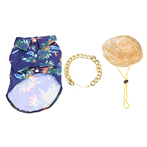 FONDOTIN 3stücke Teiliges Haustier-Outfit Mit Strohhut Goldkette Und T-Shirt Für Hunde Und Katzen Sommermode Für Kleine Tiere Für Strand Und Garten FONDOTIN 3stücke Teiliges Haustier-Outfit Mit Strohhut Goldkette Und T-Shirt Für Hunde Und Katzen Sommermode Für Kleine Tiere Für Strand Und Garten von FONDOTIN