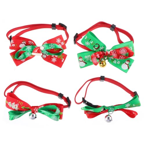 FONDOTIN 4 Stück Haustierhalsband Weihnachtshundehalsband Lätzchen Weihnachts-Haustier-Bogen-gürtel Haustierzubehör Weihnachtsschleifenkragen Hund Weihnachtsbogen Die Klingel Die Katze Tuch von FONDOTIN