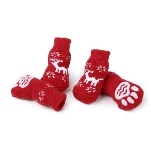 FONDOTIN Lieferungen 4 Stück Welpensocken Aus Baumwolle Hundeschuhe Weihnachten Pudel Haustier Socken rutschfeste Socken von FONDOTIN