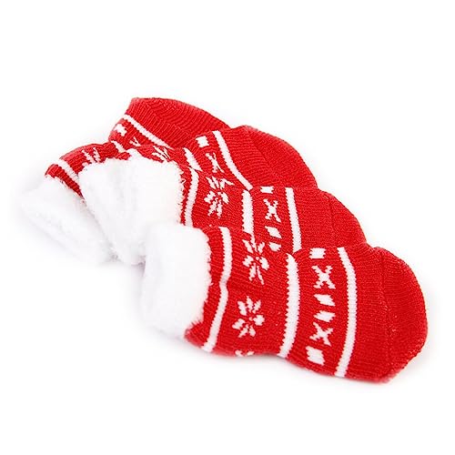 FONDOTIN rutschfeste Socken 4 Stück Milchspender Für Welpen Weihnachtssocken Rote Socke Haustier Socken Der Hund Baumwollsocken von FONDOTIN