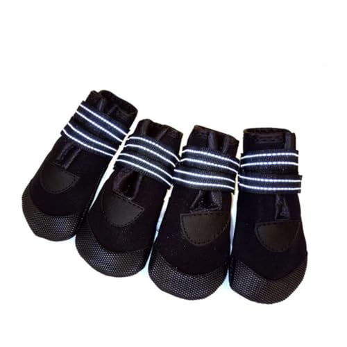 FONDOTIN 4 Stück wasserdichte Warme Hundestiefel aus Neopren mit Rutschfester Sohle und Reflektierendem Design Kleine Pfotenschuhe für Hunde für Herbst und Winter Schwarz von FONDOTIN