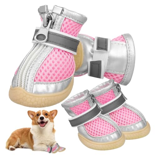 FONDOTIN 4Stücke Hundestiefel Für Kleine Pfotenschutz Mit Rutschfesten Sohlen Und Fersenschutz Für Outdoor Aktivitäten Und Empfindliche von FONDOTIN