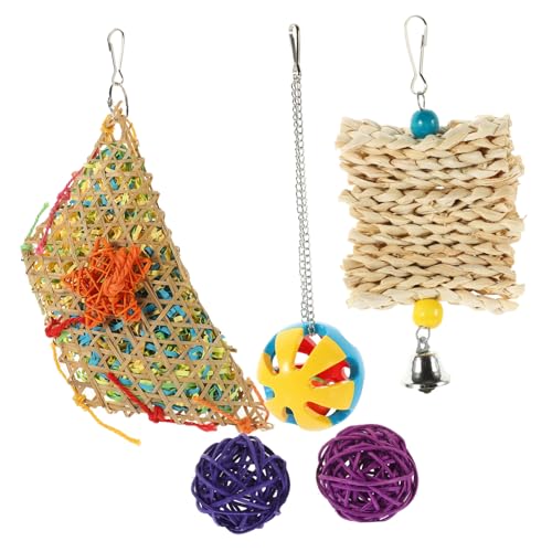 FONDOTIN 5 Stück Hängendes Teiliges Kauspielzeug Set für Hühner und Papageien Langlebiger Futterball und Geeignet als Beschäftigungsspielzeug für Vögel und Geschenkoption Zufällige Farbe von FONDOTIN