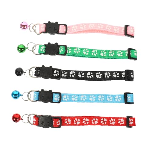 FONDOTIN 5 Stück Teiliges Katzenhalsband mit Bedrucktem Pfotenmuster und Farbiger Glocke Sicherer Steckverschluss Dekoratives Komfortables Kätzchen Halsband für Alltag Party und FONDOTIN 5 Stück Teiliges Katzenhalsband mit Bedrucktem Pfotenmuster und Farbiger Glocke Sicherer Steckverschluss Dekoratives Komfortables Kätzchen Halsband für Alltag Party und von FONDOTIN