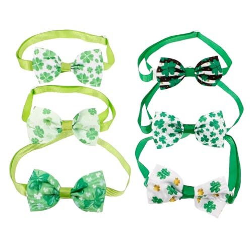 FONDOTIN 6 Stück Haustier Fliege Krawatten Für Und Grün Zubehör Bogen Welpe Fliege Bögen Fliegen Binden Jack Party Kleeblatt-kostüm Festival-Haustier-Fliege Haustierbedarf Green Polyester von FONDOTIN