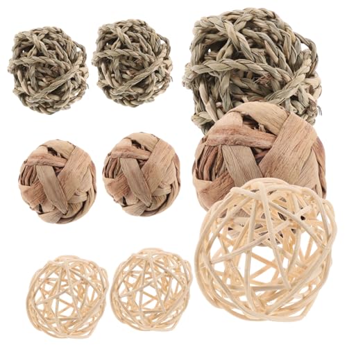 FONDOTIN 9stücke Teiliges Molar Grass Ball Für Kleintiere Kauspielzeug Für Kaninchen Hamster Und Meerschweinchen Langlebiges Und Kreatives Spielzeug Aus Stroh Für Gesunde Zähne Und Mehr Freude von FONDOTIN