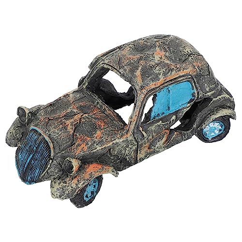 FONDOTIN Aquarium Dekoration Harz Ornament Form Eines Auto Wracks Fischtank Zubehör Für Garnelen Und Fische Versteckmöglichkeit Für Aquariengestaltung von FONDOTIN