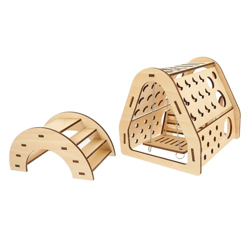 FONDOTIN DIY Hamster Holzhaus Teilig mit Rutsche und Brücke Atmungsaktives Kleintierversteck aus Sicherem Holz Geeignet für Hamster Zwerghamster Mäuse als Käfigzubehör FONDOTIN DIY Hamster Holzhaus Teilig mit Rutsche und Brücke Atmungsaktives Kleintierversteck aus Sicherem Holz Geeignet für Hamster Zwerghamster Mäuse als Käfigzubehör von FONDOTIN