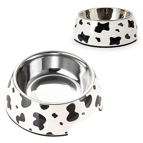 FONDOTIN Edelstahl Haustiernapf Für Hunde Und Katzen rutschfest Mit Gummibasis Spülmaschinenfest Rostfrei Geeignet Für Trockenfutter Nassfutter Und Wasser Kuh-Design Klein von FONDOTIN