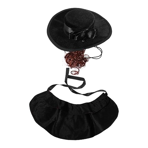 FONDOTIN Halloween-Kleidung Für Haustiere Hundeperücke Kostüm Hut Für Haustierkostüme Schwarzes Kostüm Kleine Hunde-Outfits Haustierkostüm Für Party Schwarze Perücken Hündchen Kleidungsset von FONDOTIN